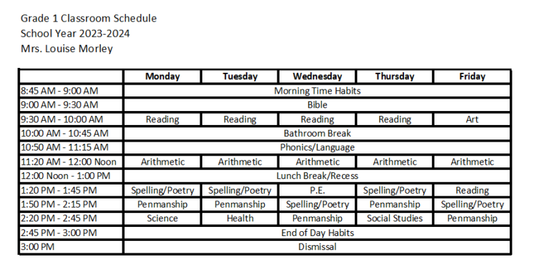 Schedules - Agape Christian School